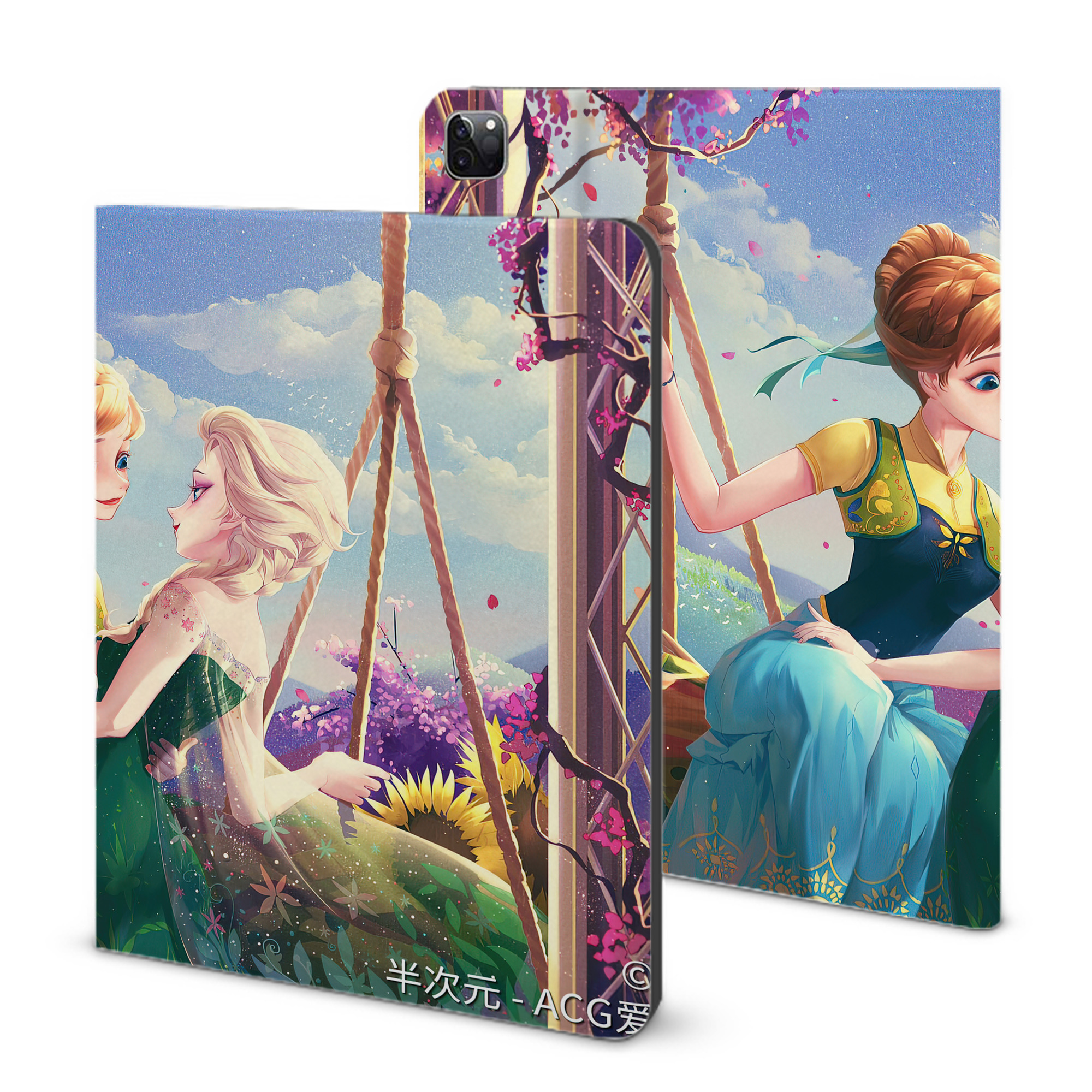 （画像用） アナと雪の女王 アンナ エルサ Frozen Anna Elsa IPad ケース ブック型 PUレザー TPU 耐衝撃 軽量 薄型 ペン収納なし 全面保護 IPad 各モデル対応